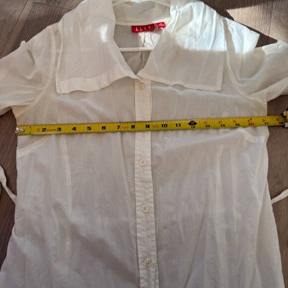 White Women's Button-Down Blouse with Square Collar Waist Tie Elle XS - Picture 8 of 10